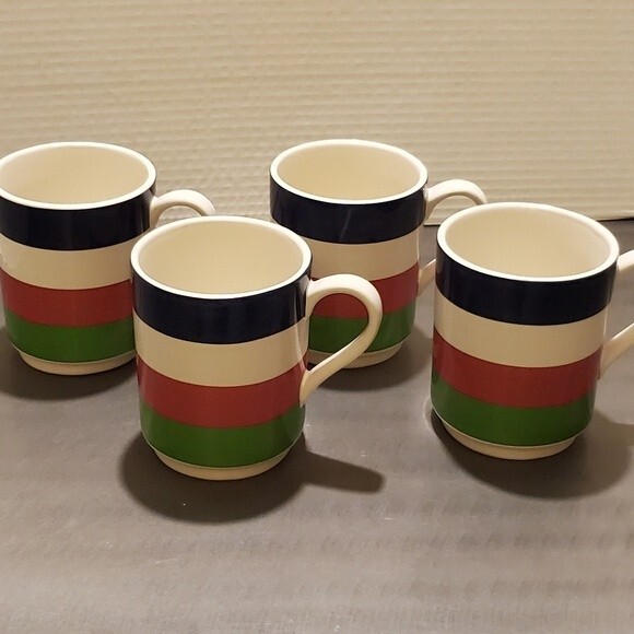 KATE SPADE NY Lenox "All In Good Taste" Stripe Mugs Blue White Pink Green Set 4 - Picture 2 of 9